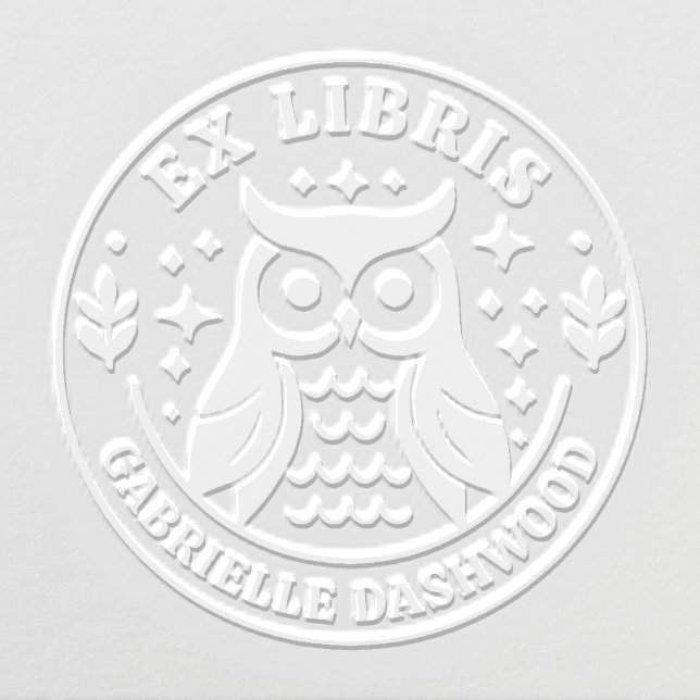Ex Libris Bookplate with Owl and Personalized Name Embosser (Design)