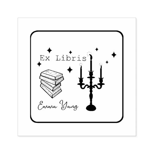 Ex Libris books and candle Rubber Stamp