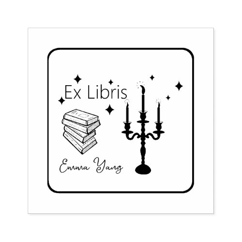 Ex Libris books and candle Rubber Stamp