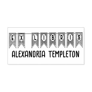 Ex Libris Bunting Pennant Flag Library Book Name Self-inking Stamp