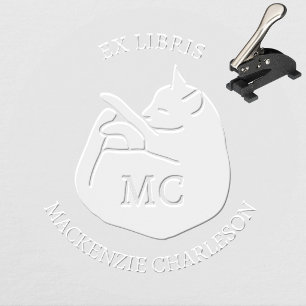 Ex Libris Cat Personalized Monogram Book Lover Embosser