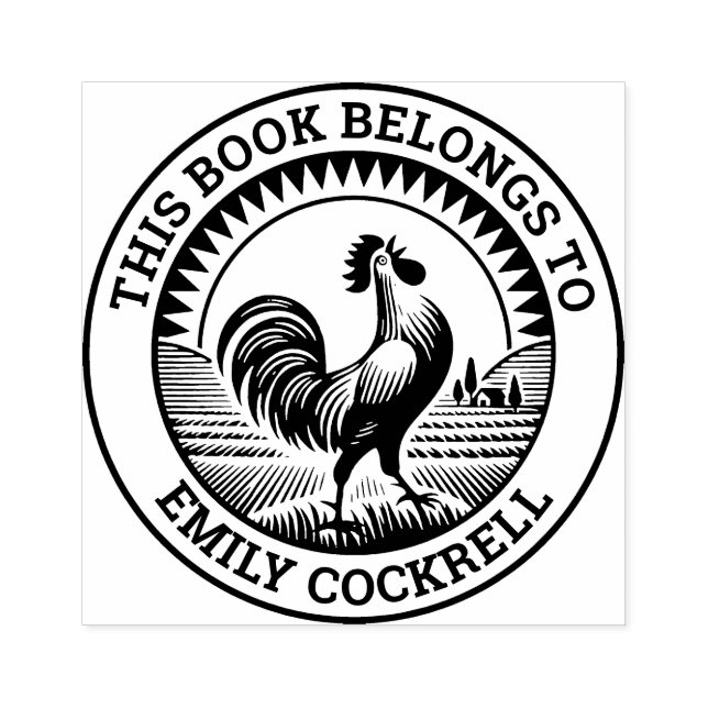 Ex Libris - Cockerel Crowing at the Dawn Rubber Stamp (Imprint)