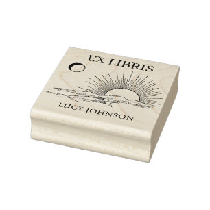EX libris exlibris Book library bookplate sun moon Rubber Stamp