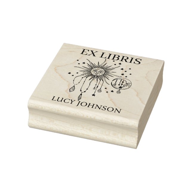 EX libris exlibris Book library bookplate sun moon Rubber Stamp (Stamp)