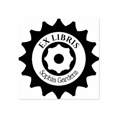 Ex Libris Gears Rubber Stamp