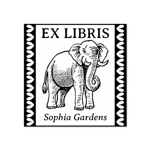 Ex Libris _ Indian Elephant _ Bordered Rubber Stamp