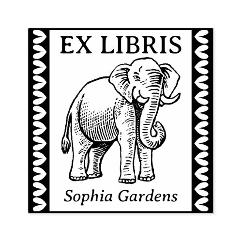 Ex Libris _ Indian Elephant _ Bordered Rubber Stamp