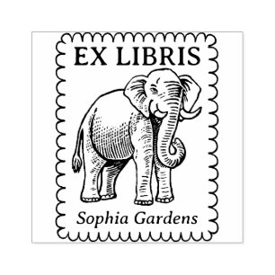 Ex Libris - Indian Elephant - Scalloped Edge Rubber Stamp