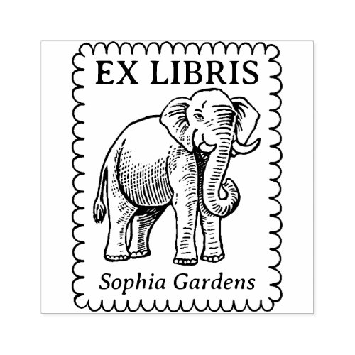 Ex Libris _ Indian Elephant _ Scalloped Edge Rubber Stamp