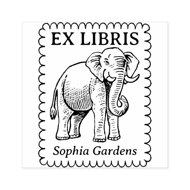 Ex Libris - Indian Elephant - Scalloped Edge Rubber Stamp (Imprint)