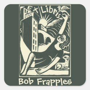 Ex Libris Lady With a Bird Square Sticker