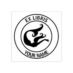 Ex libris mermaid bookplate rubber stamp