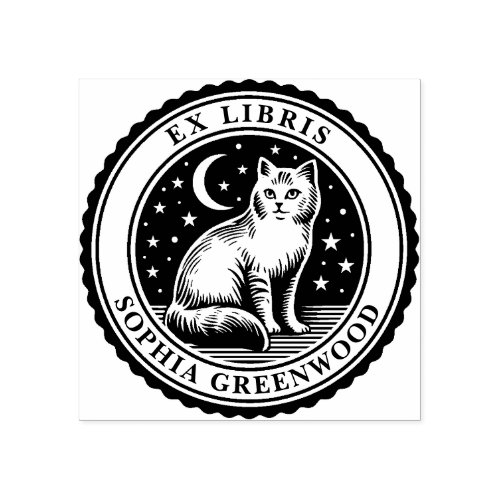 Ex Libris _ Nocturnal Cat Rubber Stamp