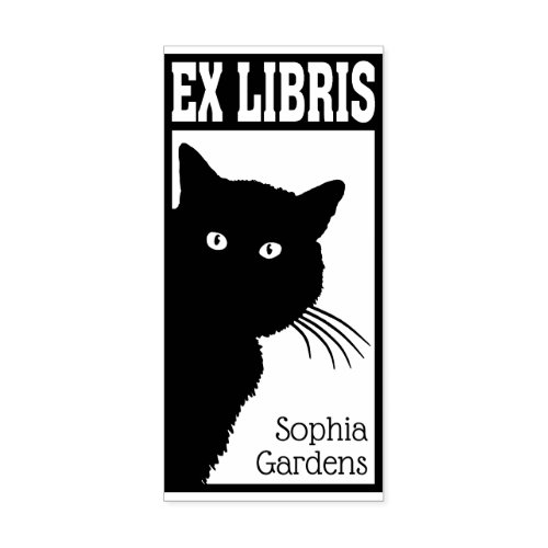 Ex Libris Peeping Black Cat Rubber Stamp