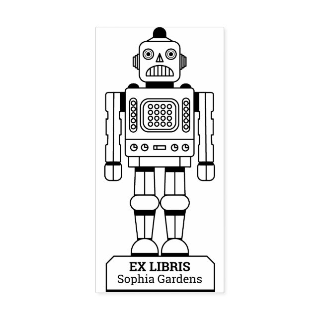 Ex Libris - Robot Librarian  Rubber Stamp (Imprint)