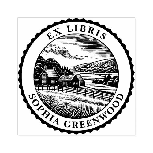 Ex Libris _ Rural Landscape 04 Rubber Stamp