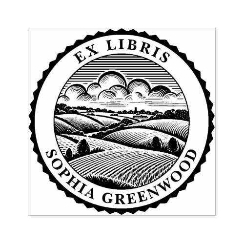 Ex Libris _ Rural Landscape 05 Rubber Stamp