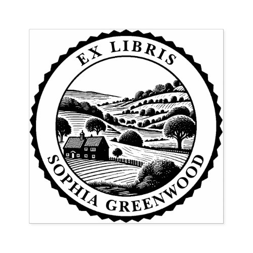 Ex Libris _ Rural Landscape 07 Rubber Stamp