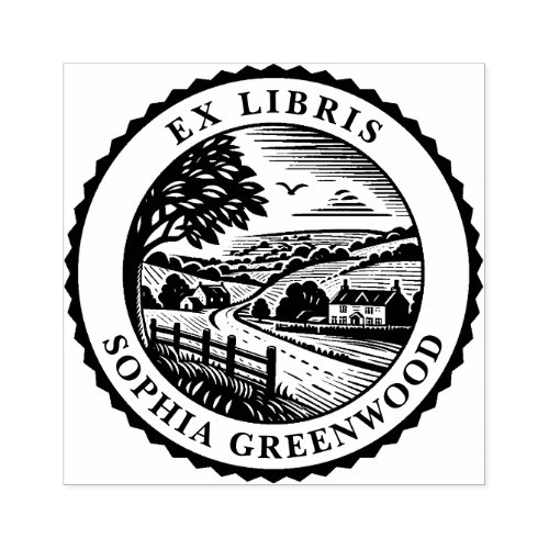 Ex Libris _ Rural Landscape Rubber Stamp