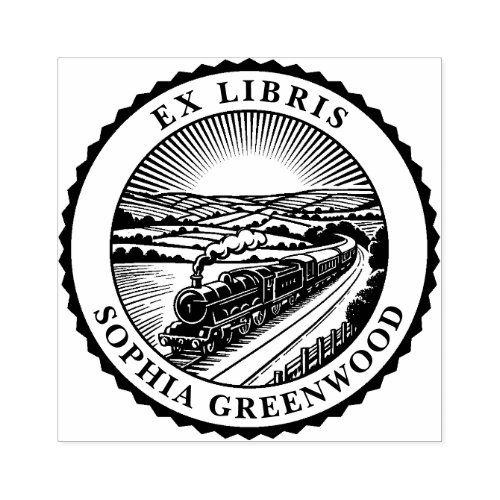 Ex Libris _ Rural Train Rubber Stamp