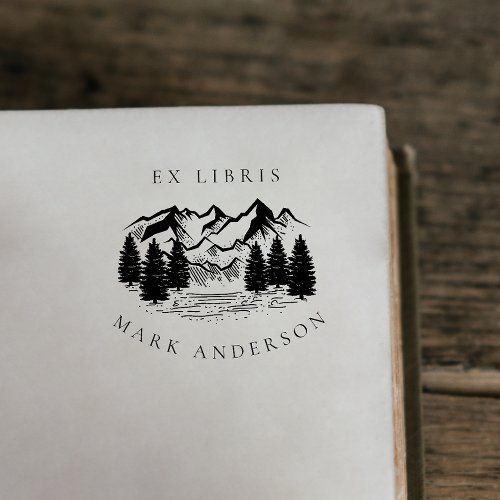 Ex Libris Rustic Hand_drawn Mountain Custom Name Self_inking Stamp