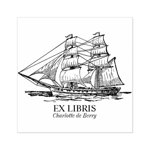 Ex Libris _ Sailing Ship Brig Rubber Stamp