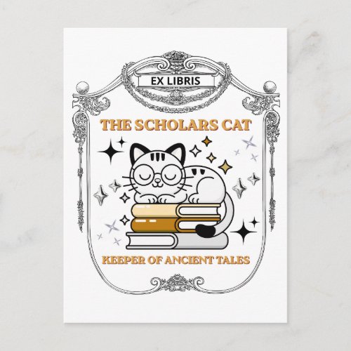 Ex Libris Scholar Cat Dark Academia Postcard