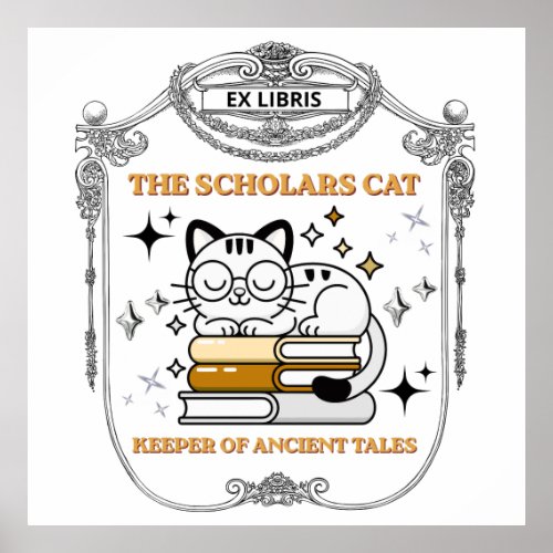 Ex Libris Scholar Cat Dark Academia Poster