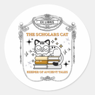 Ex Libris Scholar Cat Dark Academia Vintage Bookpl Classic Round Sticker