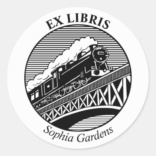 Ex Libris _ Steam Train on a Bridge Classic Round Sticker