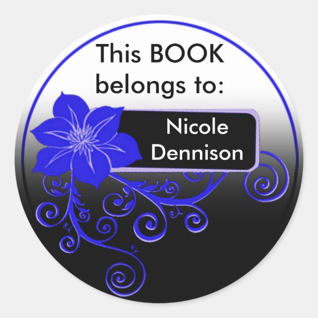 Ex Libris Sticker (floral blue) (Front)