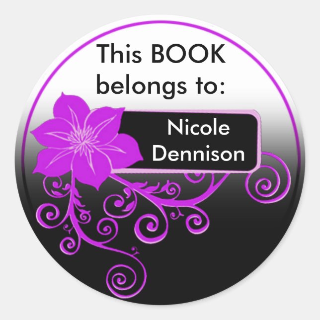 Ex Libris Sticker (floral purple) (Front)