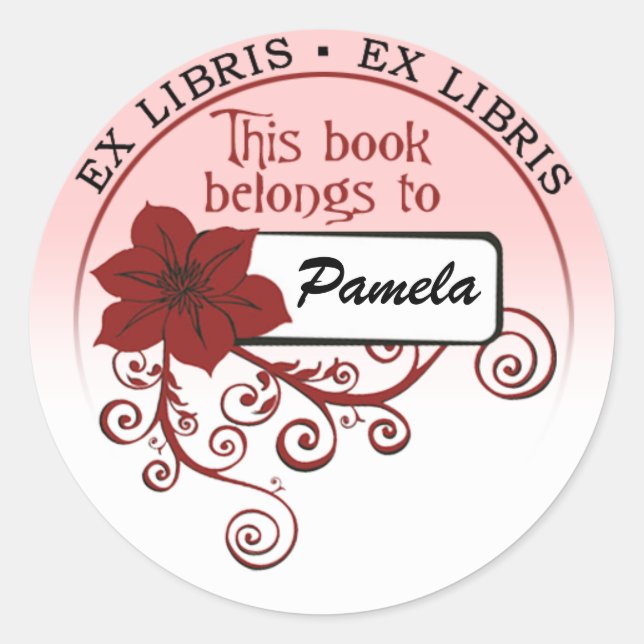 Ex Libris Sticker (floral red & background ) (Front)