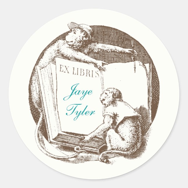 Ex Libris Vintage Monkeys Bookplate (Front)
