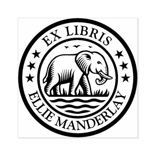 Ex Libris _ Walking Elephant Rubber Stamp