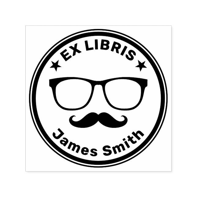 Ex Libris with glasses and mustache | Hipster Self-inking Stamp (Design)