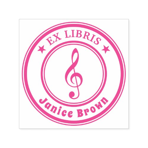 Ex Libris with music key  Pink Self_inking Stamp
