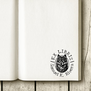 Ex Libris Wolf Face Custom Name Book Rubber Stamp