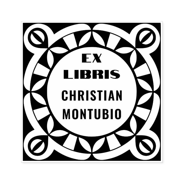 Ex Libris Wooden Art Stamp - Geometric Motif (Imprint)