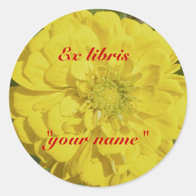 Ex Libris Yellow Zinnia Stickers to Customize (Front)