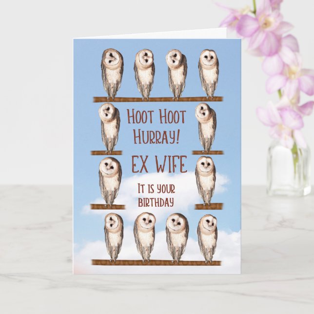 Ex-Wife Birthday, Curious Owls Card (Orchid)