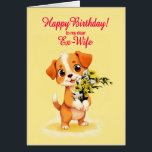 Ex Wife Birthday Puppy and Flowers<br><div class="desc">A cute birthday card for an ex-wife. A cuddly puppy holding a bunch of flowers and saying 'Happy Birthday'. Celebrate a birthday with this irresistible card showcasing a sweet puppy holding a bunch of daisy flowers,  perfect for melting hearts.</div>