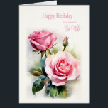 Ex Wife Birthday Roses Painted Watercolor  Cards<br><div class="desc">A birthday card for your ex-wife. This beautiful birthday card features delicate watercolor pink roses, symbolizing love, grace, and admiration. The soft floral design perfectly captures the essence timeless love, making it a heartfelt way to celebrate her special day. Elegantly adorned pink roses, this card brings a touch of nature’s...</div>