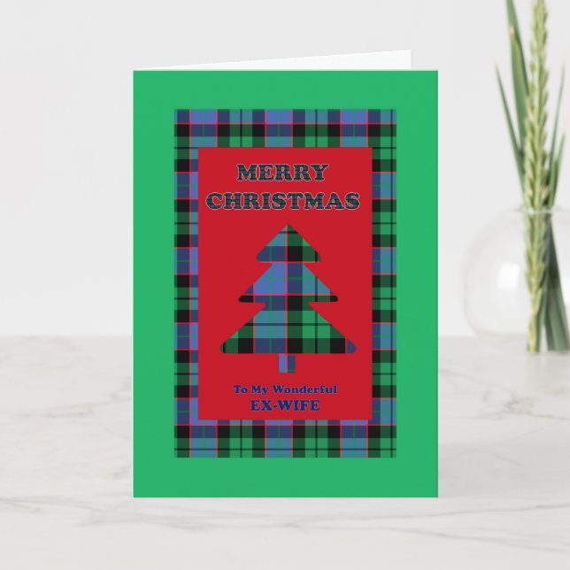Ex-Wife, Tartan Christmas Tree Holiday Card (Front)
