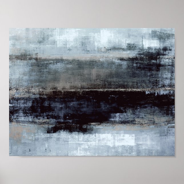 'Exaggerated' Blue Abstract Art Painting Poster (Front)