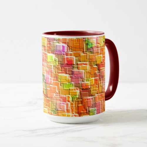 Exaggerated mess of embossed square overlays throw mug