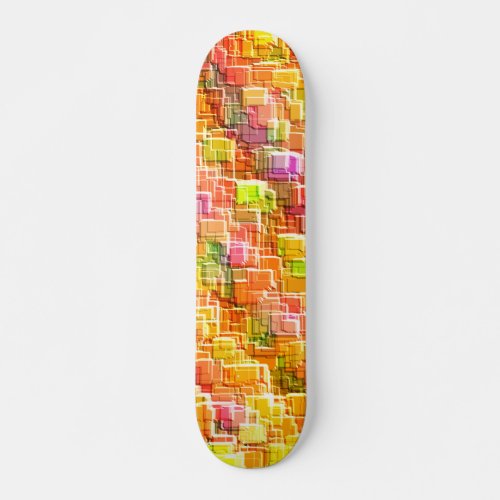 Exaggerated mess of embossed square overlays throw skateboard