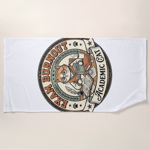 Exam Burnout Academic Cat Exam Burnout Academic Ca Beach Towel