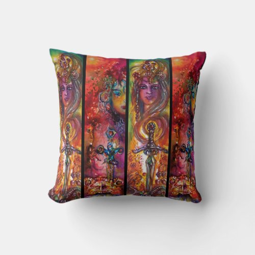 EXCALIBUR AND DURENDAL Magic Swords Watercolor Throw Pillow