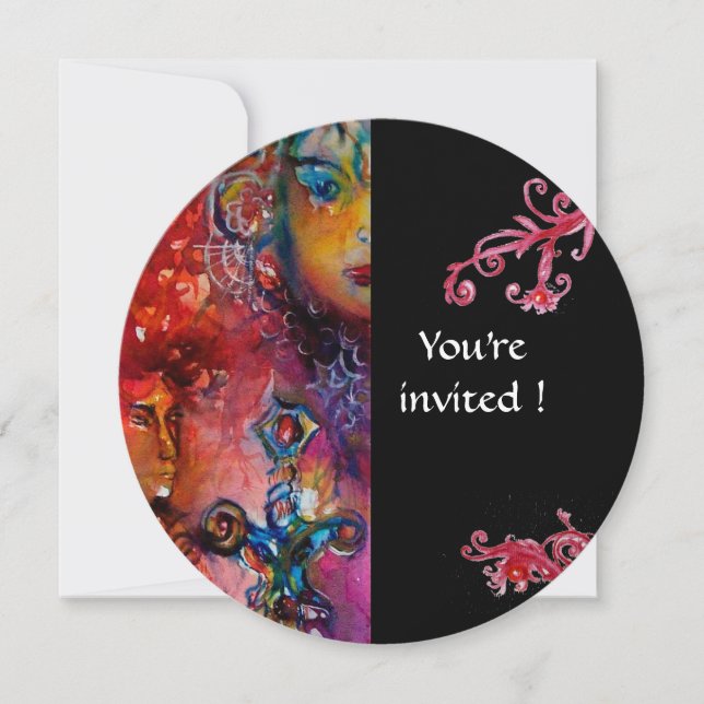 EXCALIBUR , bright red ,black Invitation (Front)